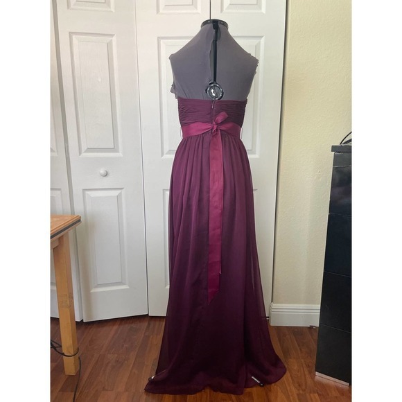Adrianna Papell Burgundy Chiffon Maxi Gown with Beaded Belt Sash, Size 4 🗣 - Picture 7 of 9